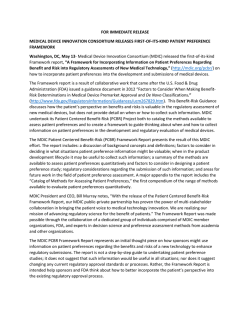 MDIC Framework Press Release - Medical Device Innovation