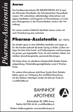 Pharma-Assistentin, 60-100% Bahnhof Apotheke