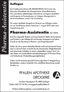 Pharma-Assistentin 50-100% Pfauen Apotheke