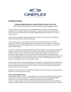 Cineplex Digital Networks named Content Creator of