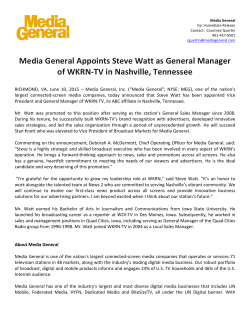 Media General Appoints Steve Watt as General Manager of WKRN