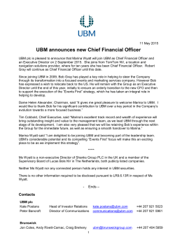 UBM plc announces new CFO