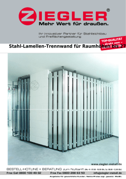 Stahl-Lamellen-Trennwand fÃ¼r RaumhÃ¶hen bis 2780 mm