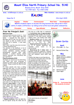newsletter 23.4.15 - Mount Eliza North Primary School