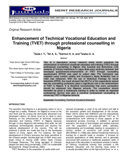 Enhancement of Technical Vo Training (TVET) through prof