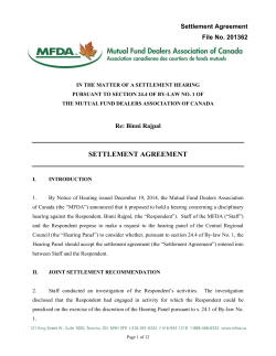Settlement Agreement 201362 Re - Mutual Fund Dealers Association