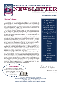 Edition 7 | 14 May - Mentone Girls` Secondary College