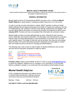 mh prov list april2015webrev - Mental Health America Fredericksburg