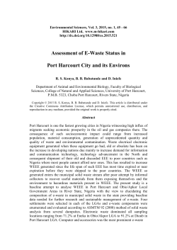 Assessment of E-Waste Status in Port Harcourt City and its