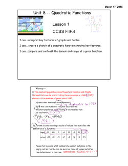 Unit 8 lesson 1 translating quadratic function