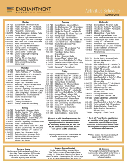 Summer 2015 - Activity Schedule