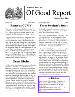 Easter at CCMV From Stephen`s Study Guest Oboist