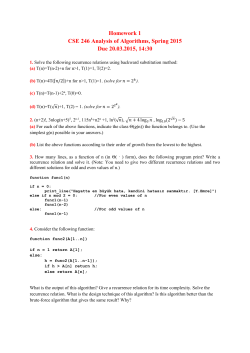 Homework 1 CSE 246 Analysis of Algorithms, Spring 2015 Due