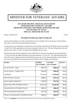 PENSION INCREASE FOR VETERANS - Minister for Veterans` Affairs
