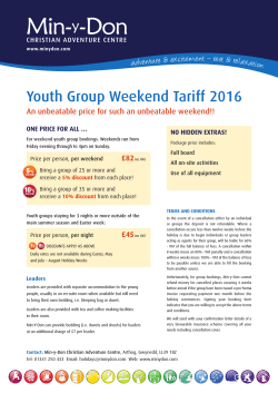 Youth Group Weekend Tariff 2016