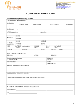 CONTESTANT ENTRY FORM - Miss Earth Singapore