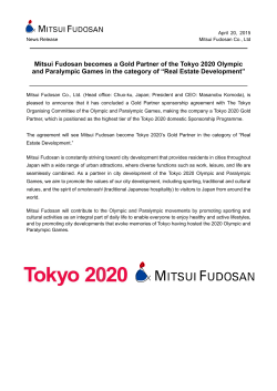 Mitsui Fudosan becomes a Gold Partner of the Tokyo 2020 Olympic