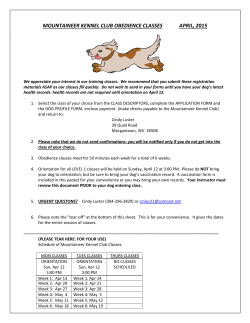 MOUNTAINEER KENNEL CLUB OBEDIENCE CLASSES APRIL, 2015