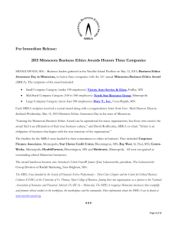 For Immediate Release: 2015 Minnesota Business Ethics Awards
