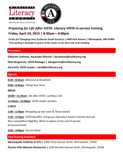 April 24, 2015 Life after VISTA training agenda + resource list