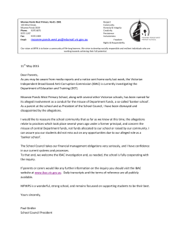 School Council Letter To Community Re:IBAC