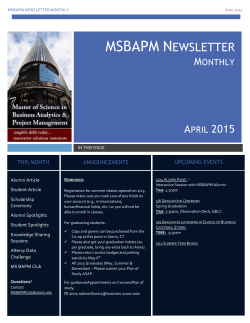 April 2015 Newsletter - MS in Business Analytics and Project