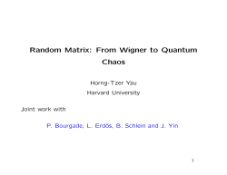 Random Matrix: From Wigner to Quantum Chaos