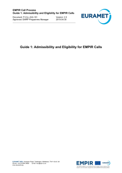 Guide 1: Admissibility and Eligibility for EMPIR Calls