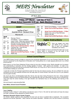 Newsletter 26th March, 2015 - Mount Eliza Primary School