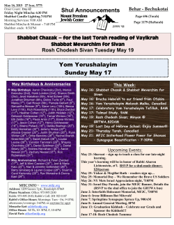 Shul Announcements Yom Yerushalayim Sunday May 17