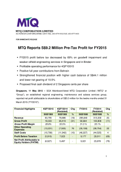 MTQ Reports S$9.2 Million Pre