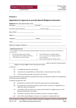 Application for Approval to provide Special Religious Instruction