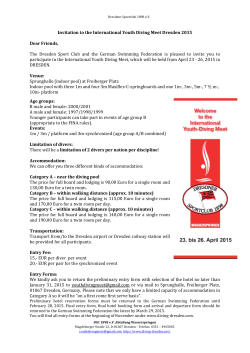 Invitation to the International Youth Diving Meet Dresden 2015 Dear