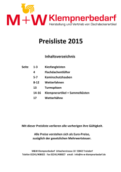 Preisliste 2015 - M&W Klempnerbedarf