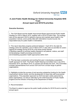 A Joint Public Health Strategy for Oxford University Hospitals NHS