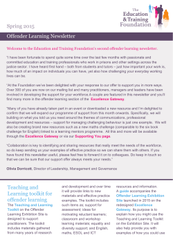 Offender Learning Newsletter Spring 2015 Teaching and Learning