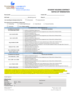 Student Housing Contract Notice of Termination Fall 2015/Spring 2016