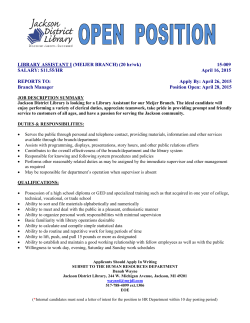 LIBRARY ASSISTANT I (MEIJER BRANCH) (20 hr/wk) 15