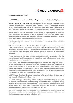 FOR IMMEDIATE RELEASE: KVMRT Tunnel Contractor Wins Safety