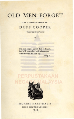 Old men forget : the autobiography of Duff Cooper