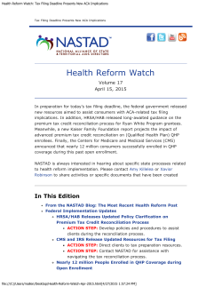 Health Reform Watch: Tax Filing Deadline Presents New ACA