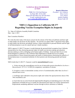 NHFA`s Opposition to California SB 277 Regarding Vaccine