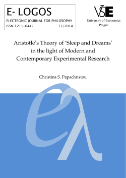 Aristotle`s Theory of `Sleep and Dreams`