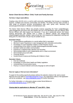 Senior Client Service Officer: Child, Youth and Family Services