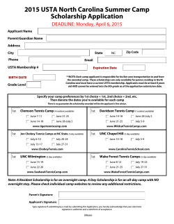 2015 USTA North Carolina Camp Scholarship Form