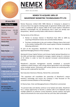 Nemex to acquire 100% of Wavefront Biometric Technologies Pty Ltd