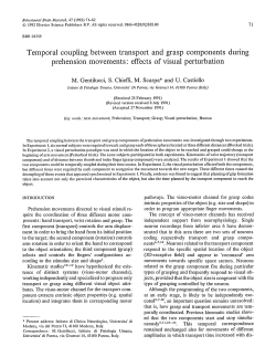 Temporal coupling between transport and grasp components during