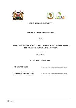 NEPAD KENYA SECRETARIAT TENDER NO: NEPAD/PQ/01/2015