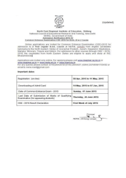 Admission Information for Two Year B.Ed. Course 2015