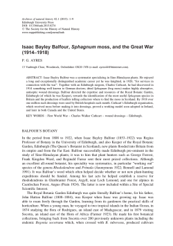 Isaac Bayley Balfour, Sphagnum moss, and the Great War (1914